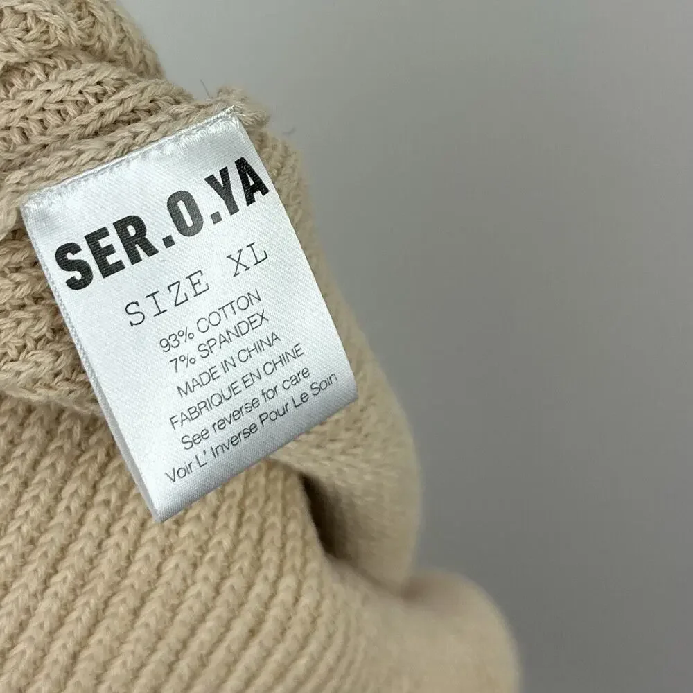SER.O.YA Arola Skirt Rib Knit Cappuccino Beige Pull On Cotton Distressed XL NWT